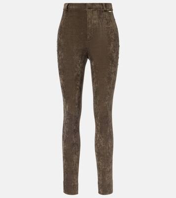 High-rise cotton-blend velvet skinny pants | Gucci