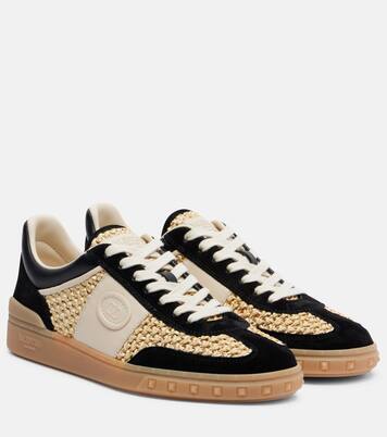 VLogo leather-trimmed raffia sneakers | Valentino Garavani