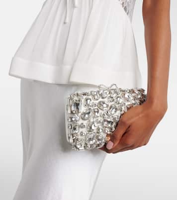 Crystal-embellished satin clutch | Self-Portrait