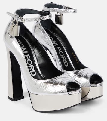 Metallic leather platform peep-toe pumps | Tom Ford