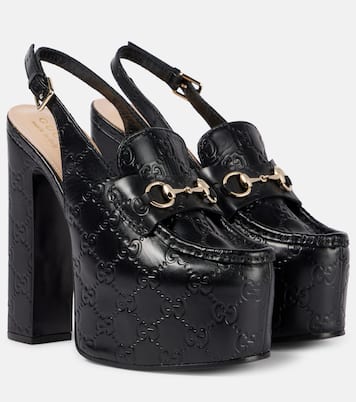 Horsebit GG debossed leather loafer pumps | Gucci
