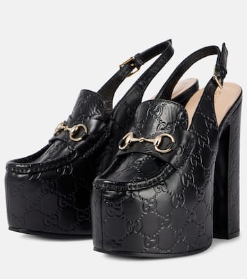 Horsebit GG debossed leather loafer pumps | Gucci