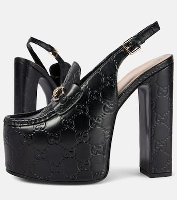 Horsebit GG debossed leather loafer pumps | Gucci