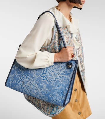 Eyes Medium denim jacquard tote bag | Etro