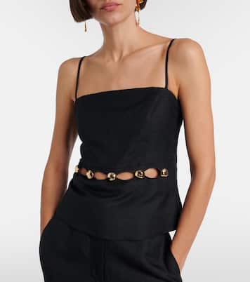 挖剪缀饰亚麻混纺吊带背心 | Simkhai