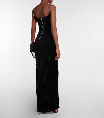 Geripptes Maxikleid aus Samt | Balmain