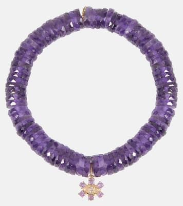 14kt gold and amethyst heishi beaded bracelet with diamond | Sydney Evan