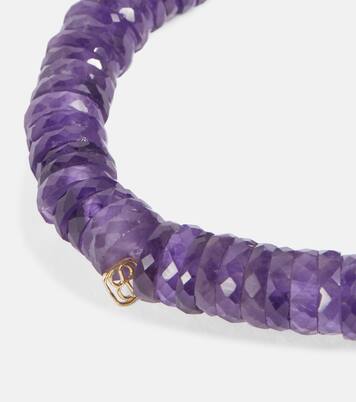 14kt gold and amethyst heishi beaded bracelet with diamond | Sydney Evan
