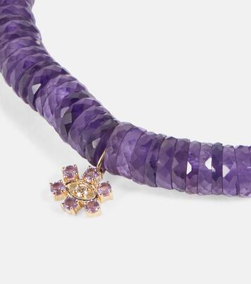 14kt gold and amethyst heishi beaded bracelet with diamond | Sydney Evan
