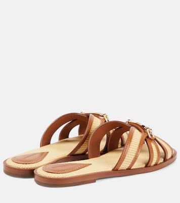 Prisma leather-trimmed raffia slides | Zimmermann
