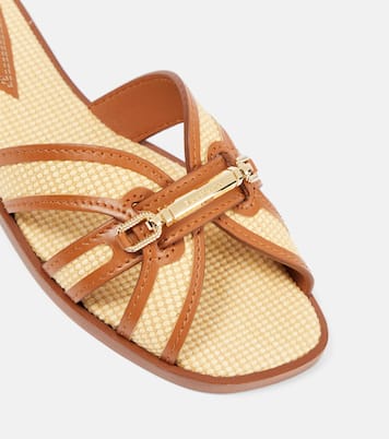Prisma leather-trimmed raffia slides | Zimmermann