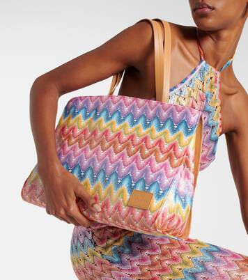 【MISSONI】 Zigzag Large leather-trimmed tote bag Zigzag Large leather-trimmed tote bag in multicoloured