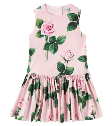 Floral pleated cotton dress | Dolce&Gabbana Kids