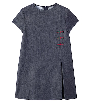 Web Stripe褶裥牛仔连衣裙 | Gucci Kids