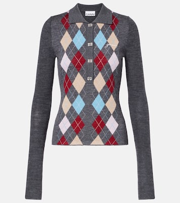 Argyle wool polo sweater | Ganni
