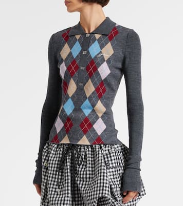 Argyle wool polo sweater | Ganni