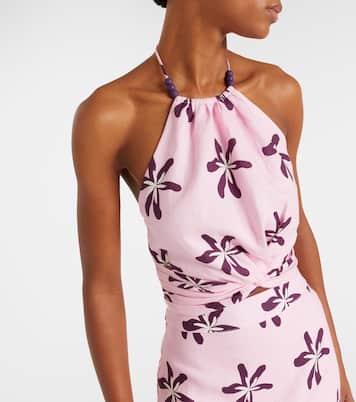 Lodi 플로럴 홀터넥 리넨 크롭 탑 | Cala de la Cruz