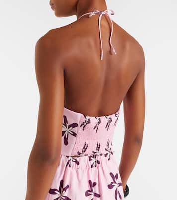 Lodi 플로럴 홀터넥 리넨 크롭 탑 | Cala de la Cruz