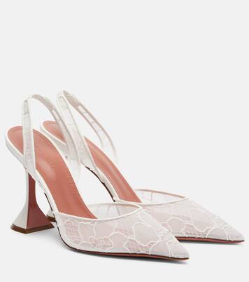 Holli leather-trimmed lace slingback pumps | Amina Muaddi