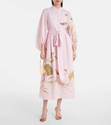Robe midi imprimée en lin | Erdem