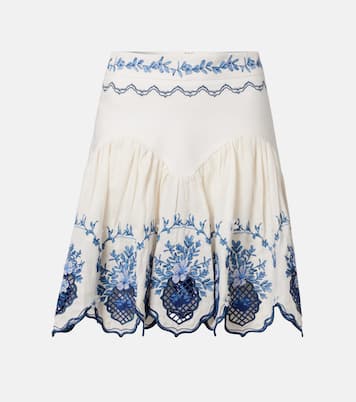 Acai embroidered floral linen miniskirt | Agua by Agua Bendita