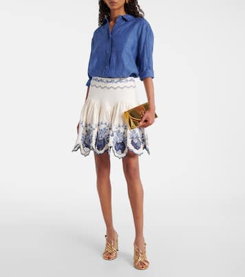 Acai embroidered floral linen miniskirt | Agua by Agua Bendita