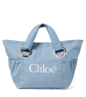 Logo leather-trimmed canvas basket bag | Chloé Kids