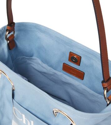 Logo leather-trimmed canvas basket bag | Chloé Kids