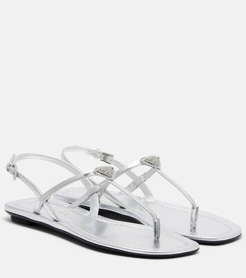 Metallic leather sandals | Prada