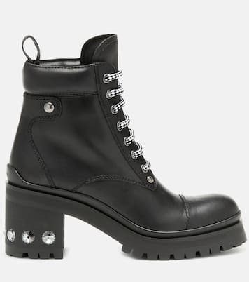 Verzierte Schnürstiefel aus Leder | Miu Miu