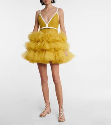 V-neck ruffled tulle minidress | Giambattista Valli