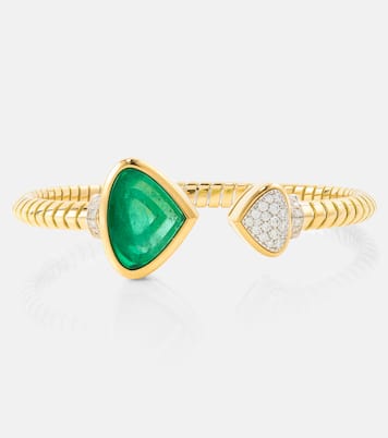 Trisolina 18kt gold cuff bracelet with diamonds and emerald | Marina B