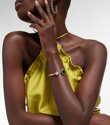 Trisolina 18kt gold cuff bracelet with diamonds and emerald | Marina B