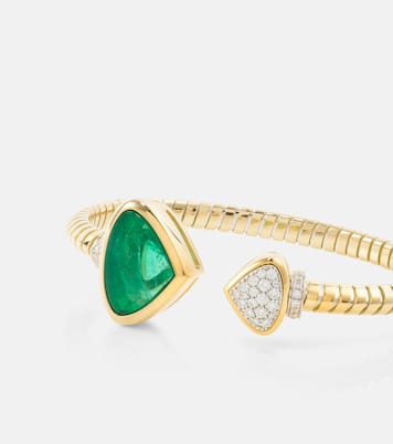 Trisolina 18kt gold cuff bracelet with diamonds and emerald | Marina B