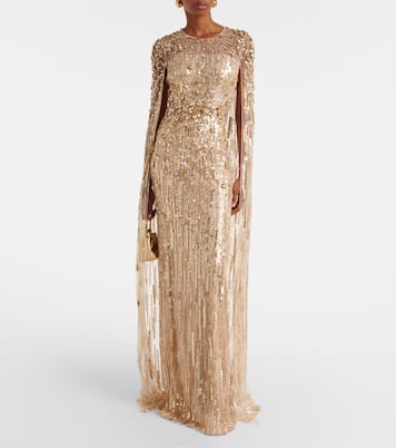 Ruby caped sequined gown | Jenny Packham