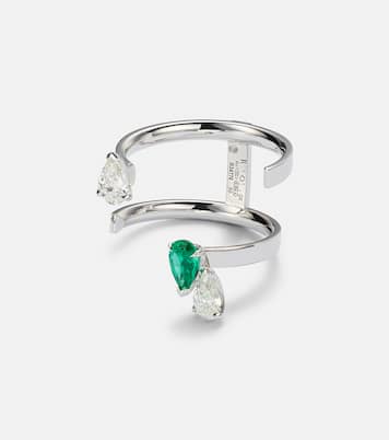 Anello Serti Sur Vide in oro bianco 18kt con diamanti e smeraldo | Repossi