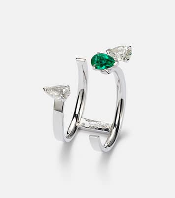 Anello Serti Sur Vide in oro bianco 18kt con diamanti e smeraldo | Repossi