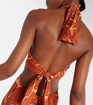 Abito lungo in lino con cut-out e stampa | Johanna Ortiz