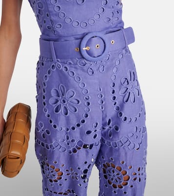 Pop embroidered linen cropped pants | Zimmermann