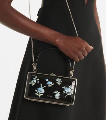 Pochette en cuir verni à fleurs | Prada