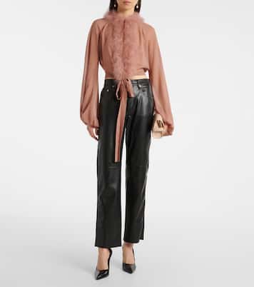 Feather-trimmed silk blouse | Blumarine
