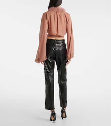 Feather-trimmed silk blouse | Blumarine