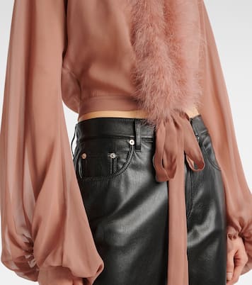 Feather-trimmed silk blouse | Blumarine