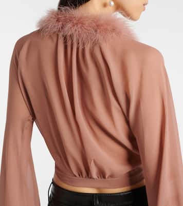 Feather-trimmed silk blouse | Blumarine