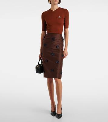 Floral-appliqué midi skirt | Shushu/Tong