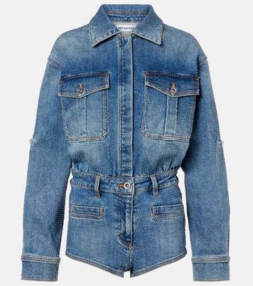 Embellished denim romper | Self-Portrait