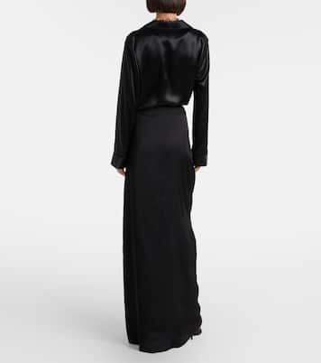 Bow-detail silk charmeuse maxi skirt | Saint Laurent
