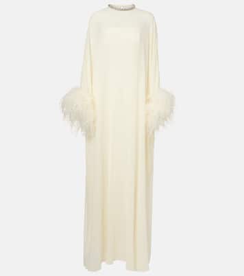 Feather-trimmed caped silk chiffon gown | Roland Mouret