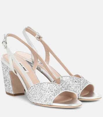 Sandali in pelle con glitter | Miu Miu
