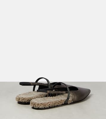 Embellished leather slingback flats | Brunello Cucinelli